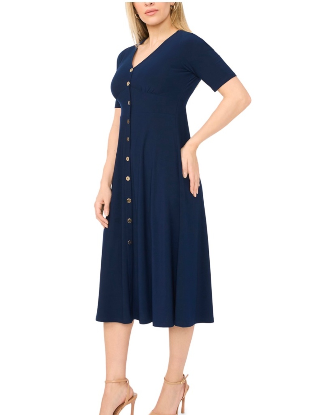 MSK Button Front Midi Dress - Navy - NWT - size Large